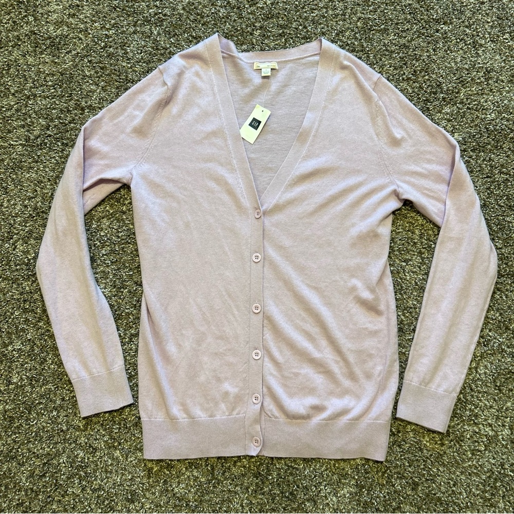Gap small lilac purple v-neck button front cardigan sweater cotton silk